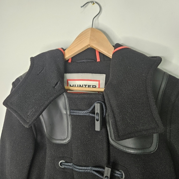 Hunter Wool Belted Duffle Coat Women's Sz S Black Hooded - Picture 9 of 16